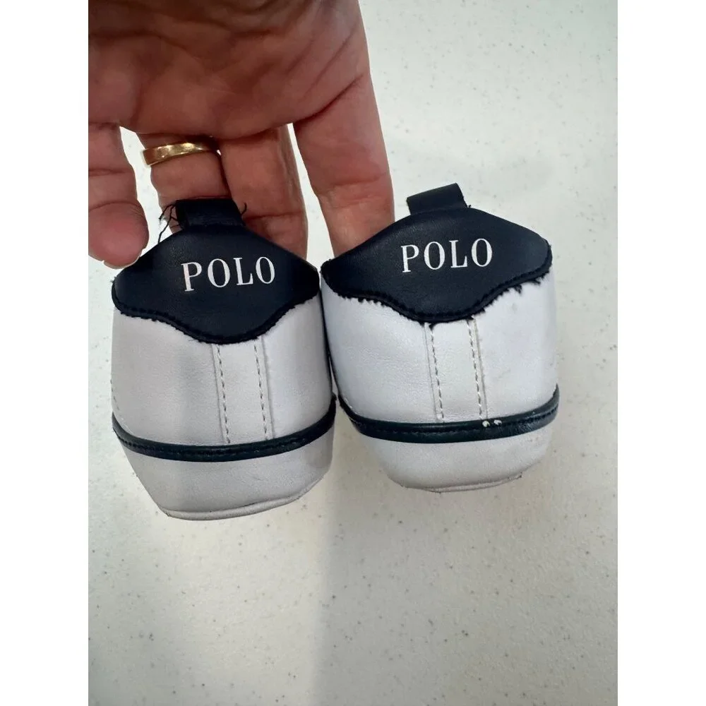Polo‎ Ralph Lauren Baby Sneakers White W/ Bear Patch Size 3